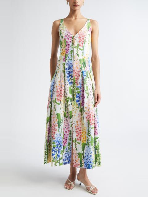 Oscar de la Renta Oscar de la Renta Foxglove Print Sleeveless Stretch Poplin Dress in White Multi at Nordstrom