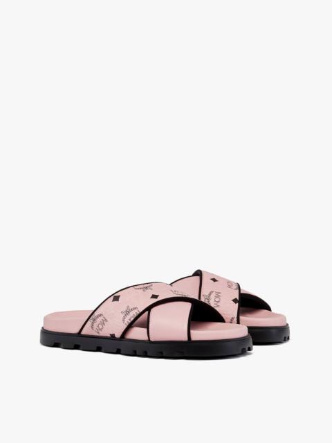 MCM Cross Sandal in Visetos Leather Mix