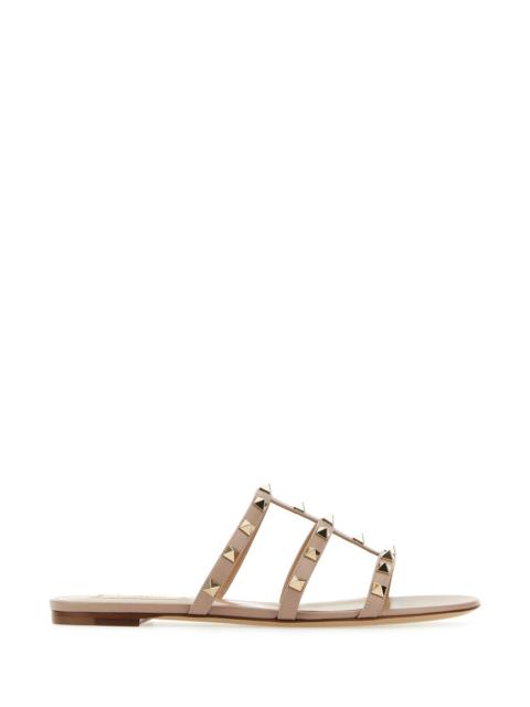 Valentino Garavani Women Antiqued Pink Leather Rockstud Slippers
