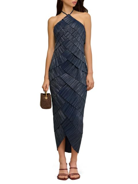 Cult Gaia Cult Gaia Patrizia Plissé Tiered Halter Dress in Deep Lake at Nordstrom