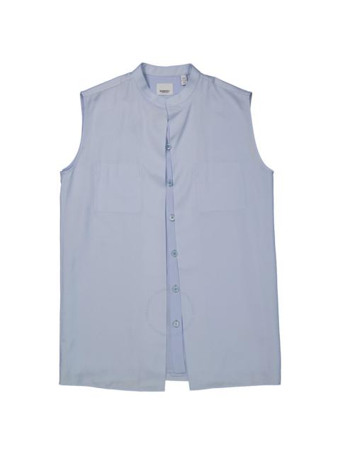 Burberry Burberry Ladies Pale Blue Suziesl Logo Detail Sleeveless Silk Crepe De Chine Shirt