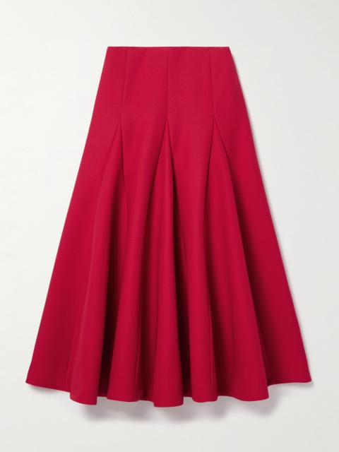 Valentino Paneled Pleated Wool And Silk-blend Crepe Midi Skirt