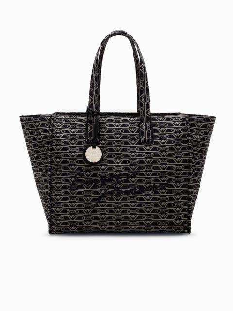 EMPORIO ARMANI LARGE SHOPPER BAG IN JACQUARD CANVAS WITH ALL-OVER MONOGRAM