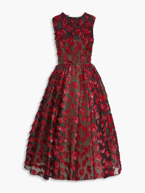 Oscar de la Renta Flared fil coupé chiffon midi dress