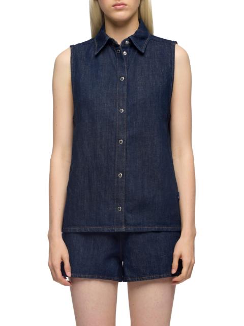 7 For All Mankind 7 For All Mankind Sleeveless Cotton & Linen Denim Snap-Up Shirt in Blossom at Nordstrom