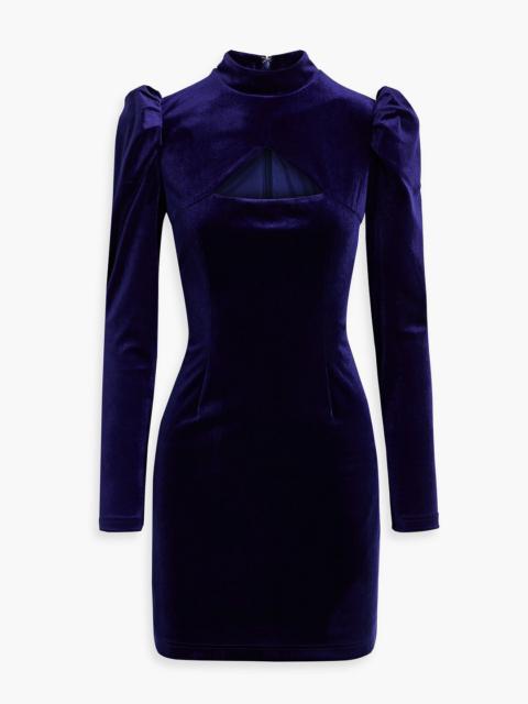 Other Designers Cutout gathered velvet mini turtleneck dress