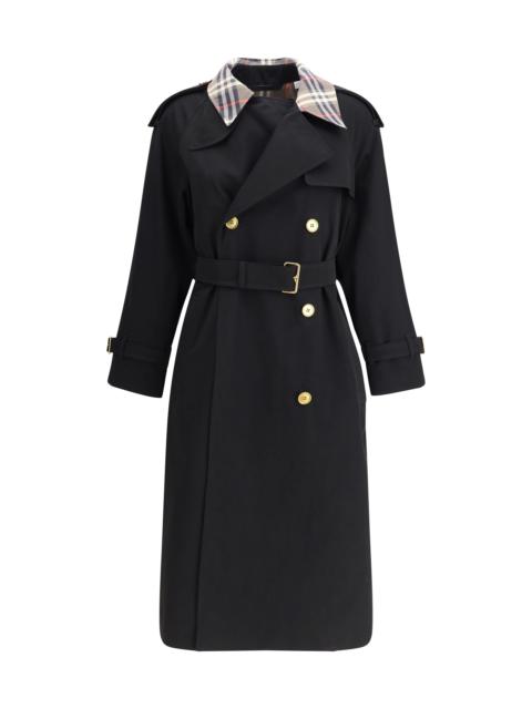 Burberry Women Castleford Long Trench Coat With Check Collar