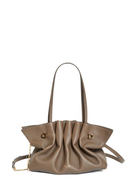 FERRAGAMO FERRAGAMO Medium Gancio Piercing Soft Leather Shoulder Bag in Concrete at Nordstrom