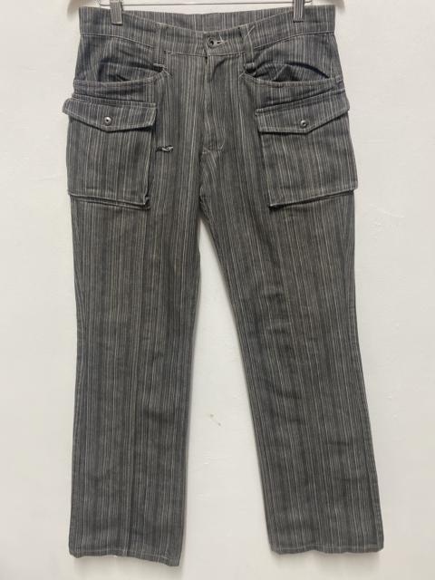 Nicole Club For Men Workwear Striped Cargo Pants Japan Utility Style - Distressed Detail