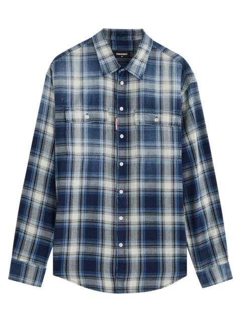 DSQUARED2 Plaid-print Distressed Cotton Shirt