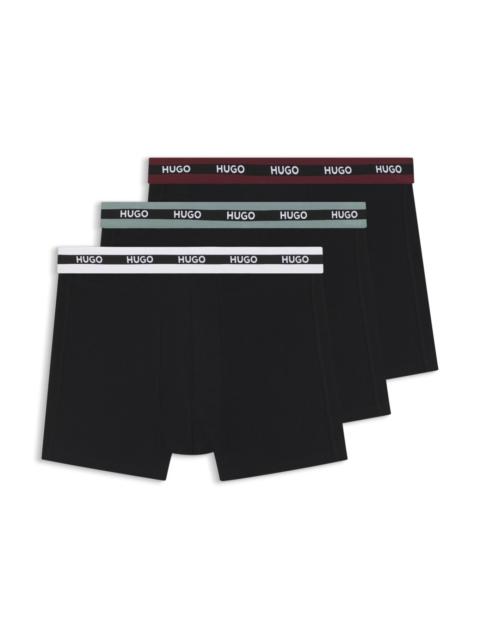 HUGO THREE-PACK OF STRETCH-COTTON BOXER BRIEFS WITH LOGOS