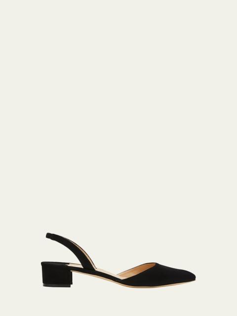 Manolo Blahnik Aspro Suede Block-Heel Slingback Pump