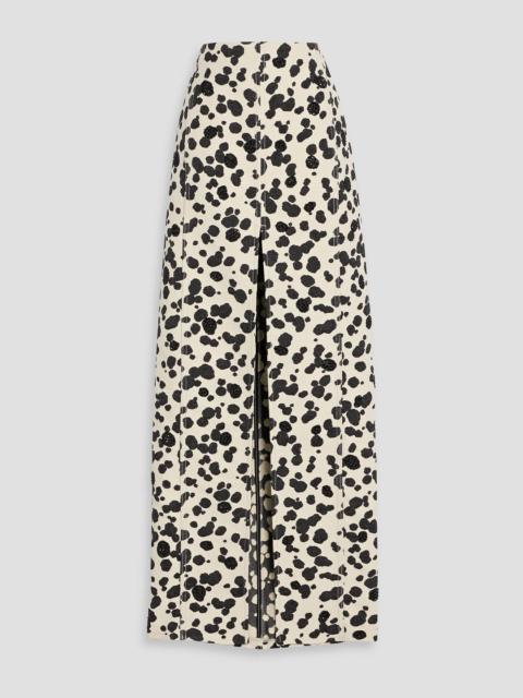 AREA Crystal-embellished printed denim maxi skirt