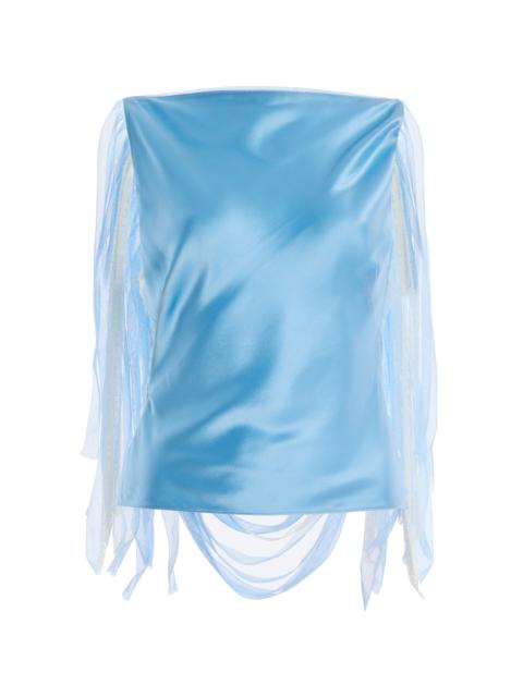 CHRISTOPHER ESBER Exclusive Lattice lace-Trimmed Hammered-Silk Top blue