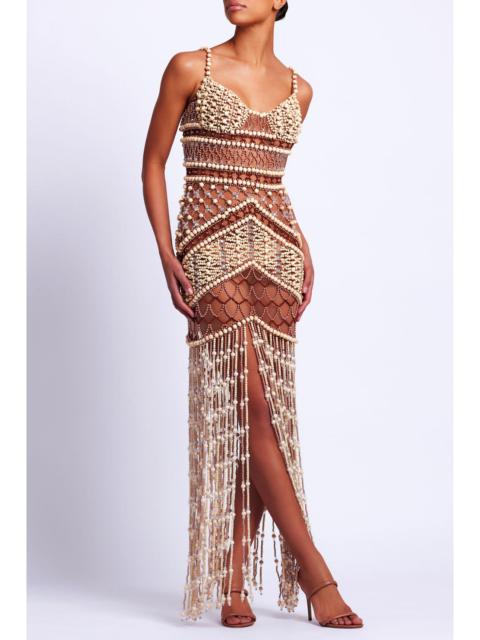PatBO Wood and Crystal Beaded Gown