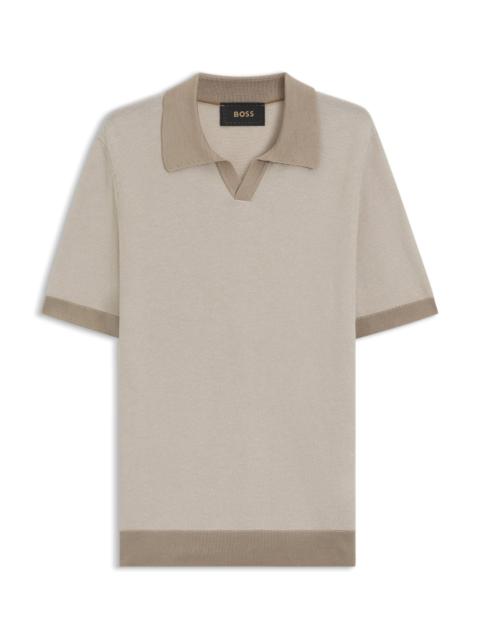 BOSS SILK-COTTON SWEATER WITH JOHNNY COLLAR IN REGULAR FIT