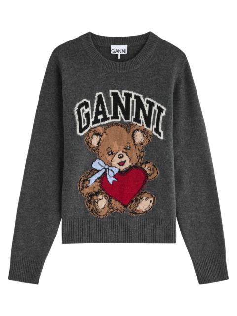 Ganni Logo Graphics-intarsia Wool-blend Jumper