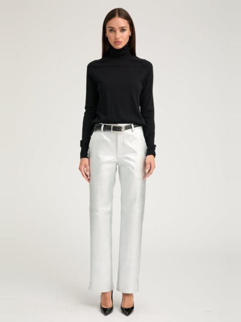 SPRWMN METALLIC SILVER LEATHER CLASSIC TROUSERS