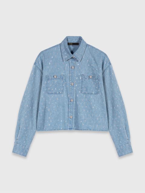 maje Short rhinestone denim shirt