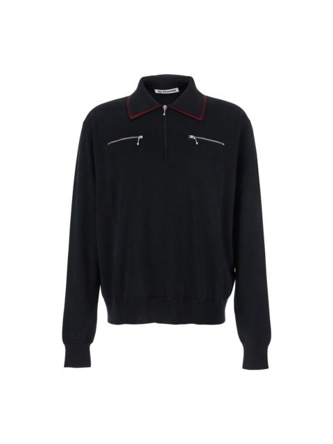 Jil Sander Black Sweater With Classic Collar And Front Zip Pockets In Wool Man