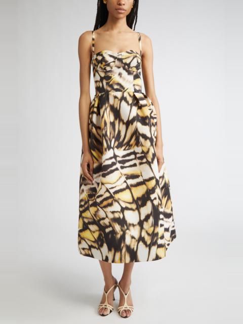 Oscar de la Renta Oscar de la Renta Abstract Butterfly Faille Bustier Midi Dress in Black Multi at Nordstrom