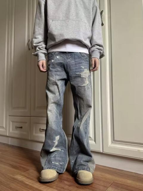 Other Designers Japanese Brand - Distressed Wide Leg Flare Jeans With Button Accents