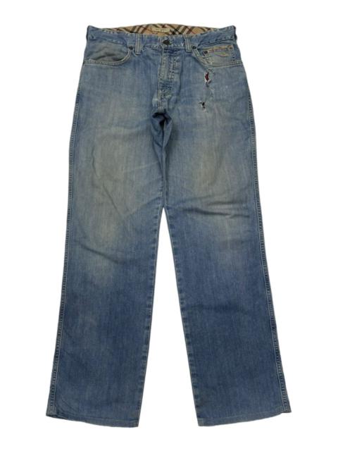 Other Designers BURBERRY VINTAGE DISTRESSED DENIM JEANS NOVA CHECK LINEN