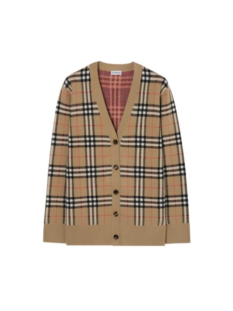 Burberry burberry Check Cotton Wool Cardigan in Sand Beige at Nordstrom