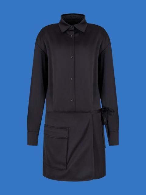 EMPORIO ARMANI ASV Black Blue capsule collection satin shirt-collar dress