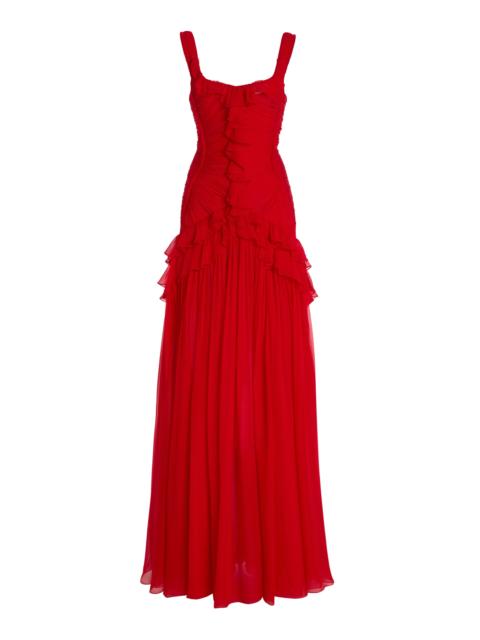 CAROLINA HERRERA Ruffled Silk Chiffon Gown red