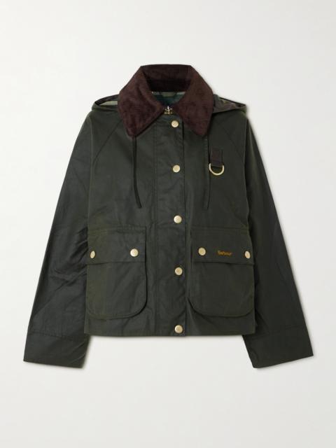 Barbour Reighton Hooded Corduroy-trimmed Waxed-cotton Jacket