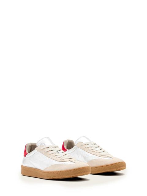 ALLSAINTS AllSaints Thelma Metallic Sneaker in Silver/red at Nordstrom