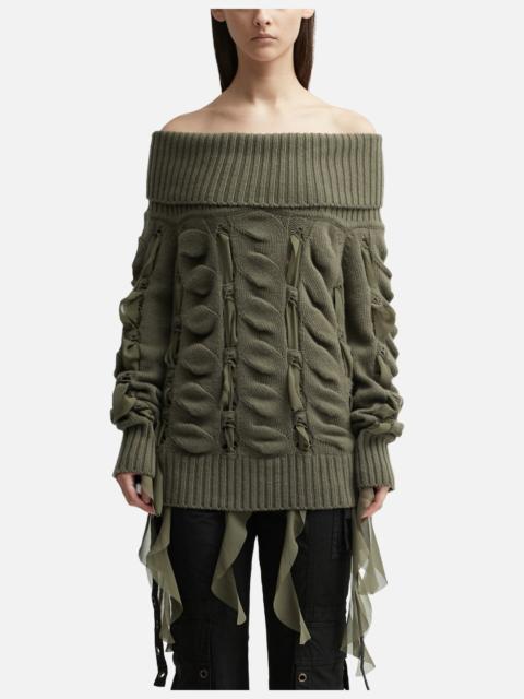 Blumarine TULLE DETAIL OFF SHOULDER SWEATER