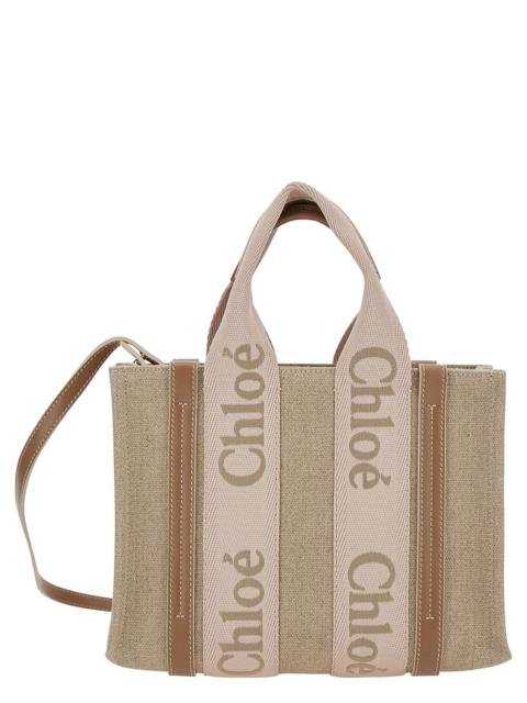 Chloé Chloé Women 'Small Woody' Beige Tote Bag With Logo Detail In Linen Woman