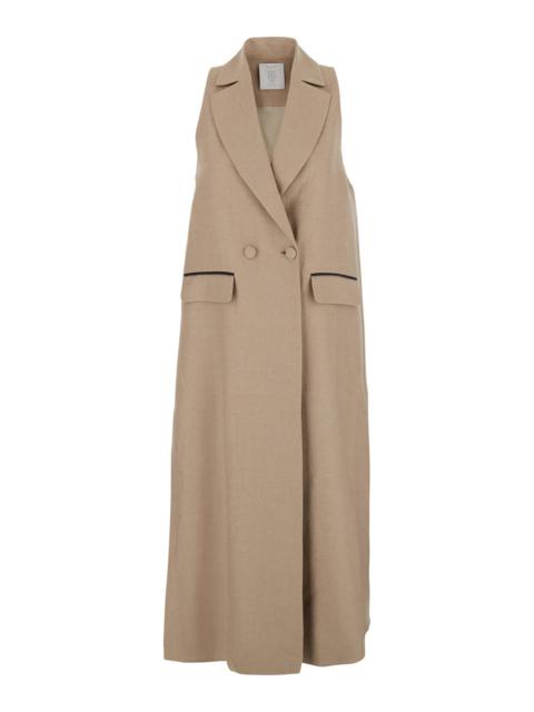 ELEVENTY - Eleventy Women Beige Double-Breasted Sleeveless Coat In Linen Woman