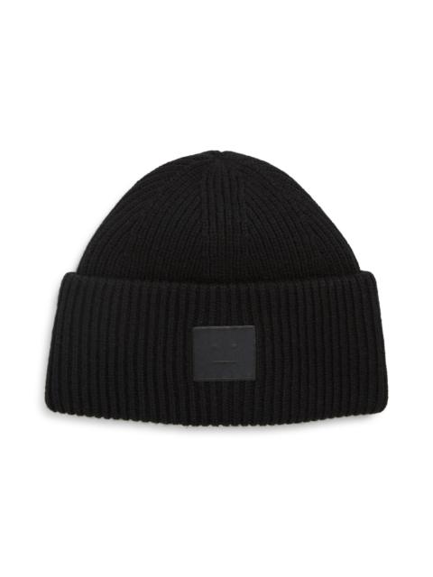 Acne Studios Acne Studios Pana Face Patch Wool & Yak Hair Blend Rib Beanie in Black at Nordstrom