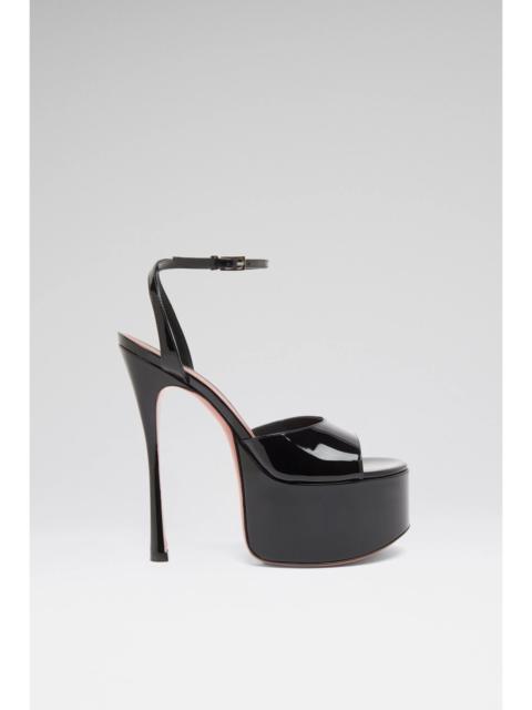 Amina Muaddi AYA SANDAL 155 BLACK PATENT AND SILVER BUCKLE