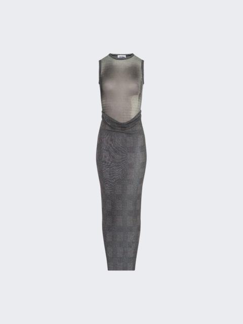 Jean Paul Gaultier Printed Body Shadow And Prince Of Wales Mesh Long Dress Light Grey And Vanilla