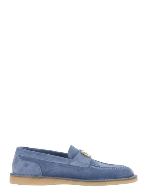 Dolce & Gabbana Dolce & Gabbana Women Blue Loafers With Logopaque On The Front  In Suede Woman