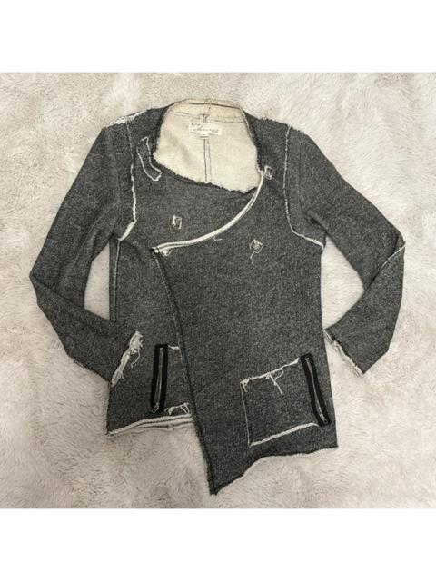 Other Designers Vintage Havana Asymmetrical Raw Hem French Terry Marled Knit Moto Cardigan