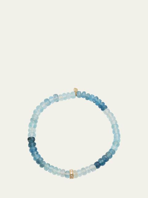SYDNEY EVAN 14K Gold 6mm Diamond Rondelle on Aqua Faceted Rondelle Bead Bracelet