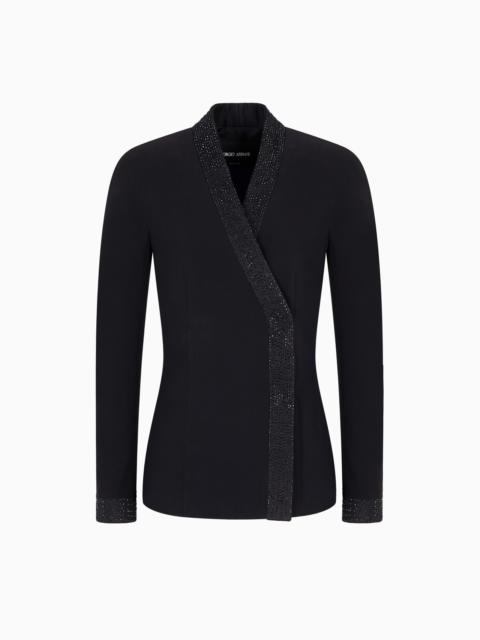 GIORGIO ARMANI SINGLE-BREASTED JACKET IN SILK CADY WITH APPLIED CRYSTALS