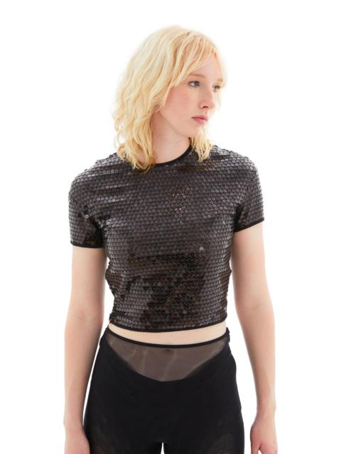 MUGLER TULLE STRETCH TOP WITH SEQUINS (BLACK)