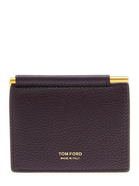 Tom Ford Men Bordeaux Bi-Fold Wallet With Embossed Logo Lettering On The Front In Grained Leather Ma