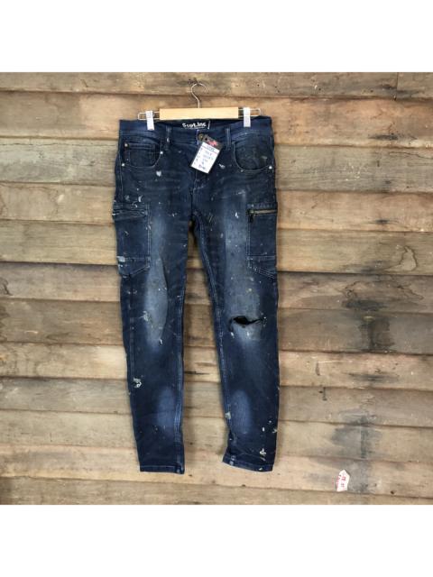 Other Designers Distressed Denim - Scot Inc Blue paint worn Distressed Denim cargo Pants #5085