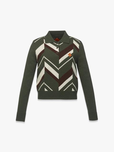 MCM Mega Herringbone Polo Sweater in Wool Jacquard