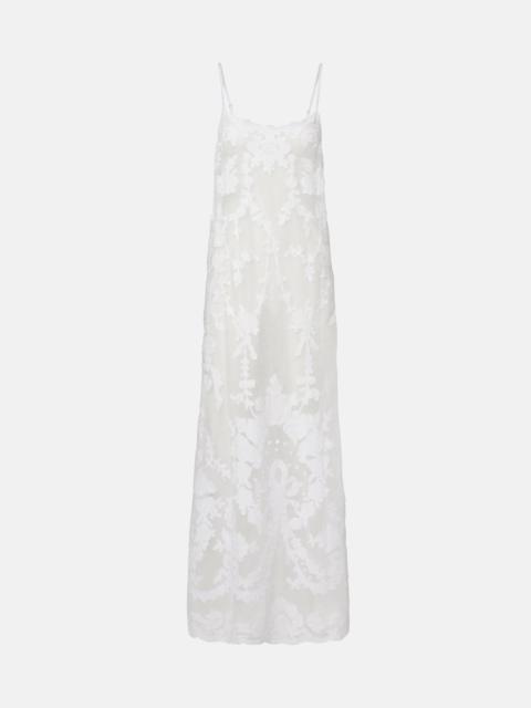 juliet dunn Embroidered semi-sheer cotton maxi dress