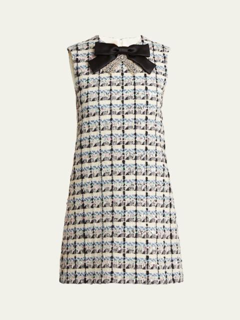 Valentino Bow-Embellished Sequin Tweed Mini Dress