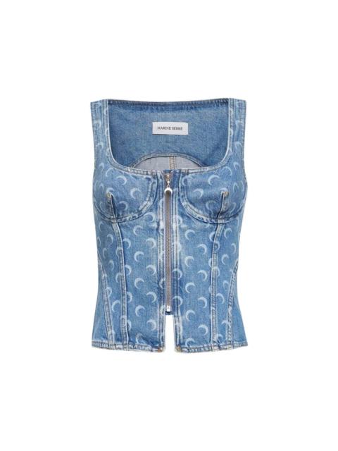 Marine Serre Light blue denim Moon Laser bustier top