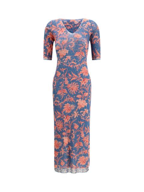 Etro Stretch Tulle Midi Dress With Floral Motif